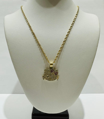 10K GOLD KITTY CHAIN AND PENDANT SET-  20"   3.8gm
