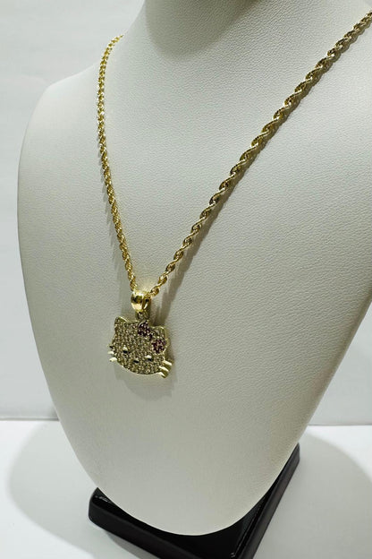 10K GOLD KITTY CHAIN AND PENDANT SET-  20"   3.8gm