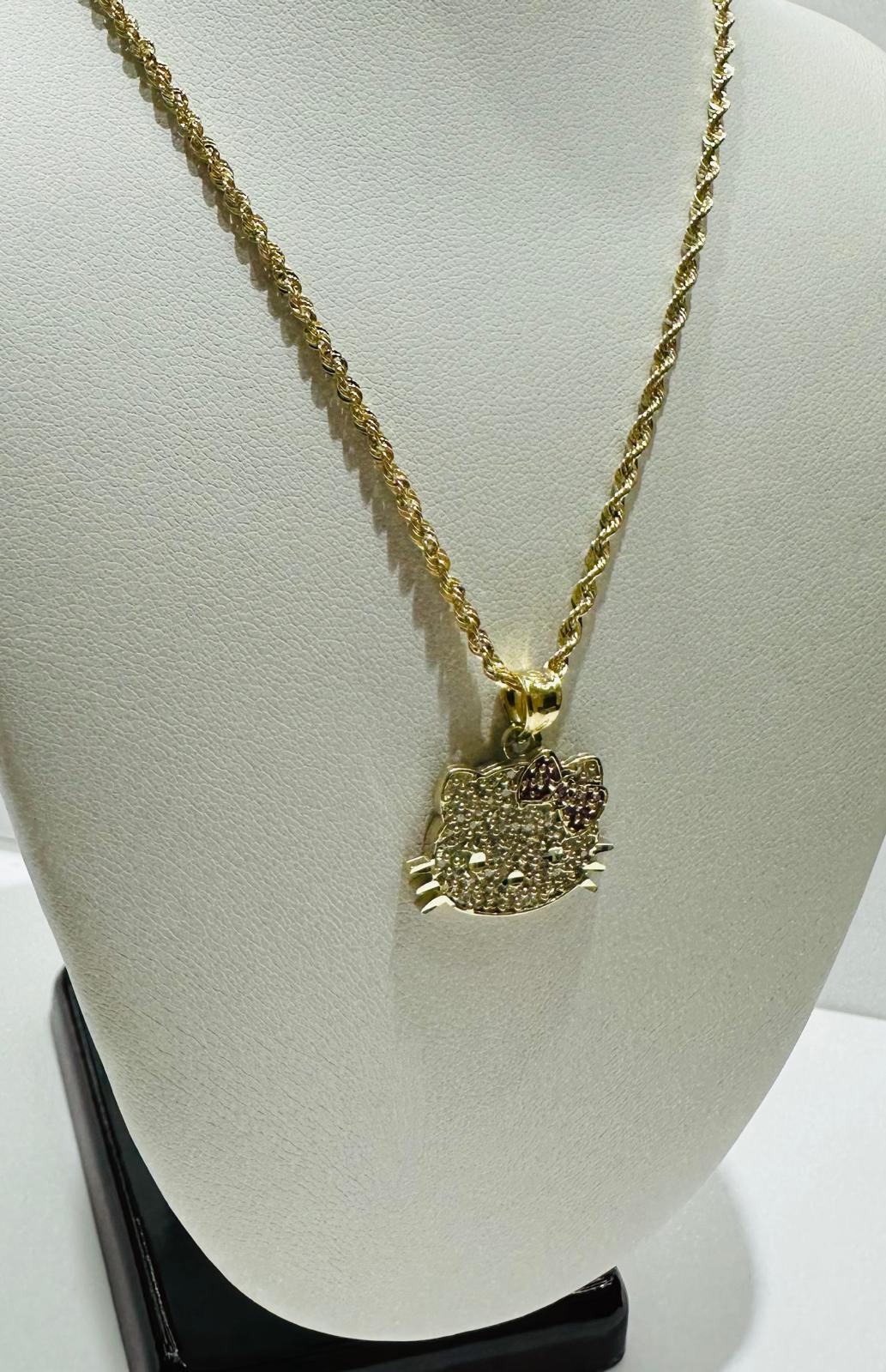 10K GOLD KITTY CHAIN AND PENDANT SET-  20"   3.8gm