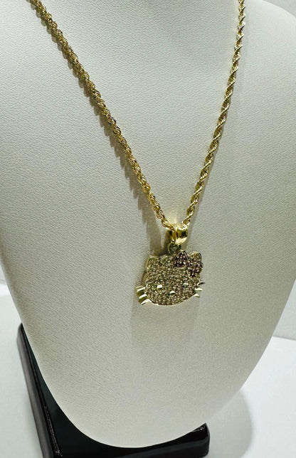 10K GOLD KITTY CHAIN AND PENDANT SET-  20"   3.8gm