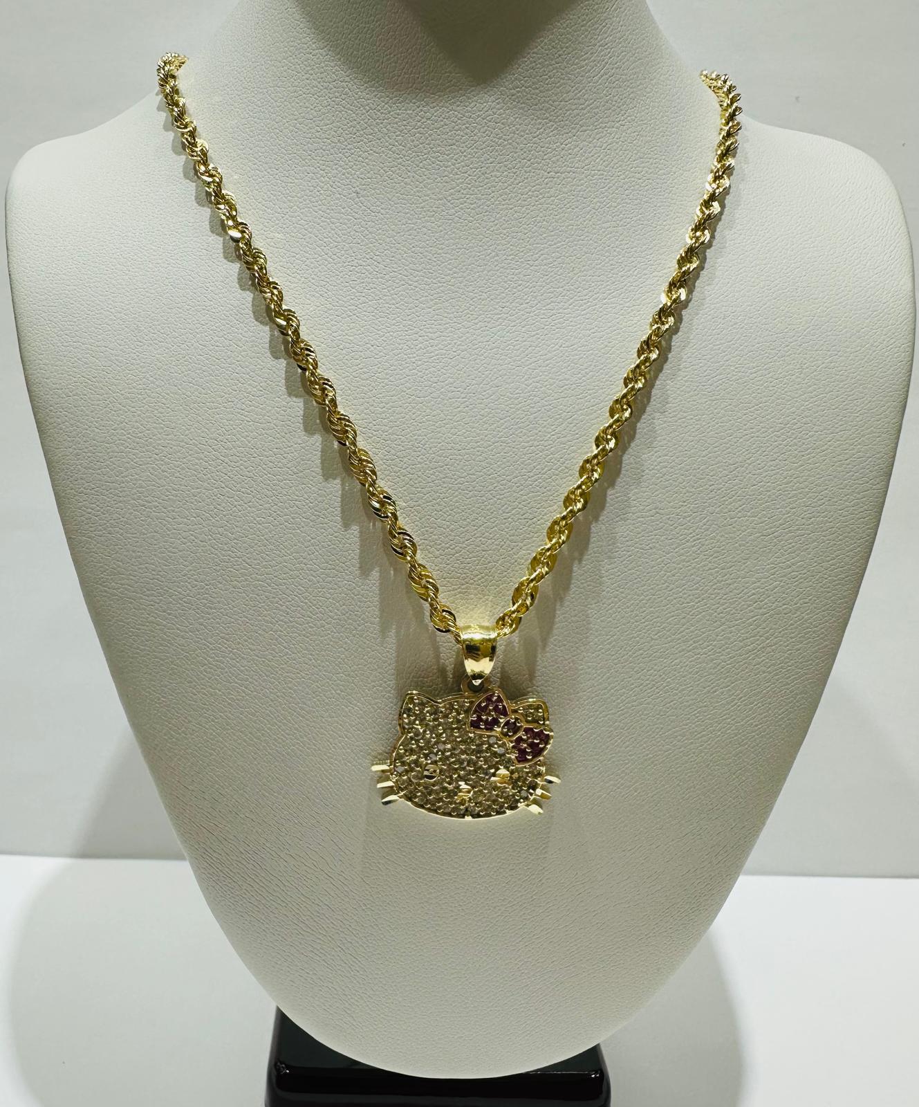 10K GOLD KITTY CHAIN AND PENDANT SET-  20"   6.5gm