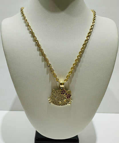 10K GOLD KITTY CHAIN AND PENDANT SET-  20"   6.5gm