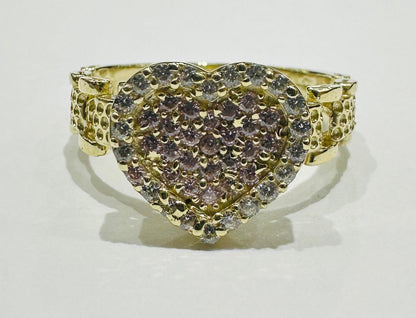 10K GOLD HEART RING WITH CZ STONES- WEIGHT: 3.2gm
