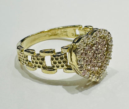 10K GOLD HEART RING WITH CZ STONES- WEIGHT: 3.2gm