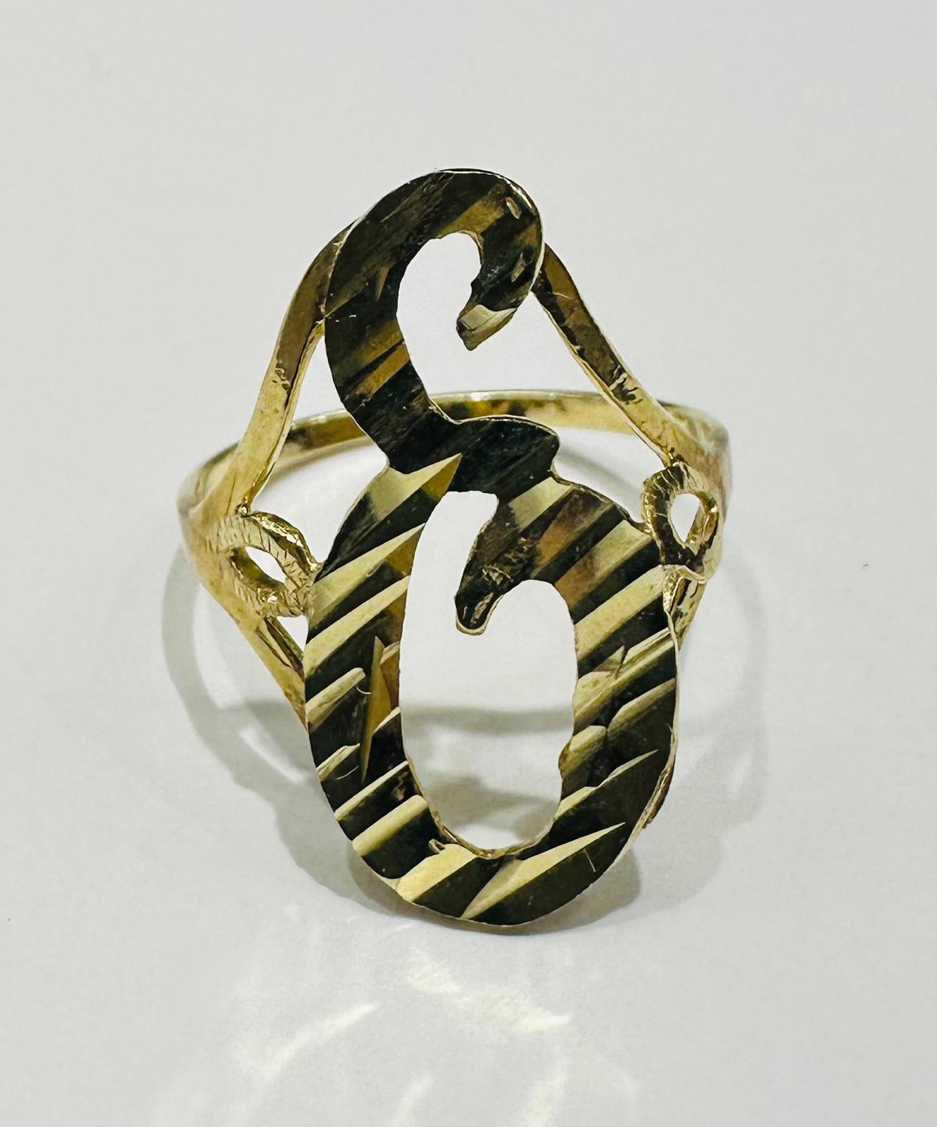 10K GOLD INITIAL LETTER "E" RING- WEIGHT:  1.6gm
