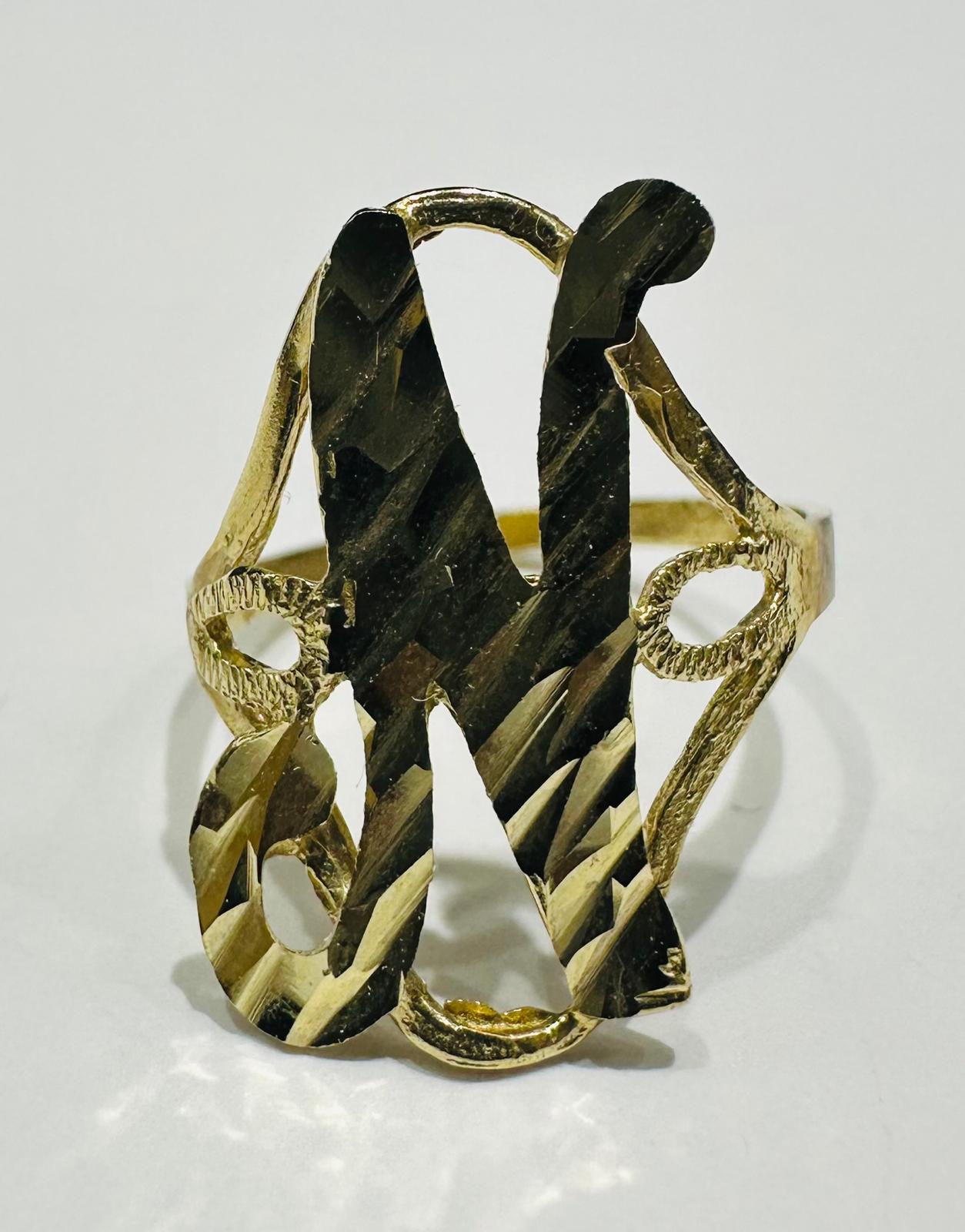 10K GOLD INITIAL LETTER "N" RING- WEIGHT:  1.7gm