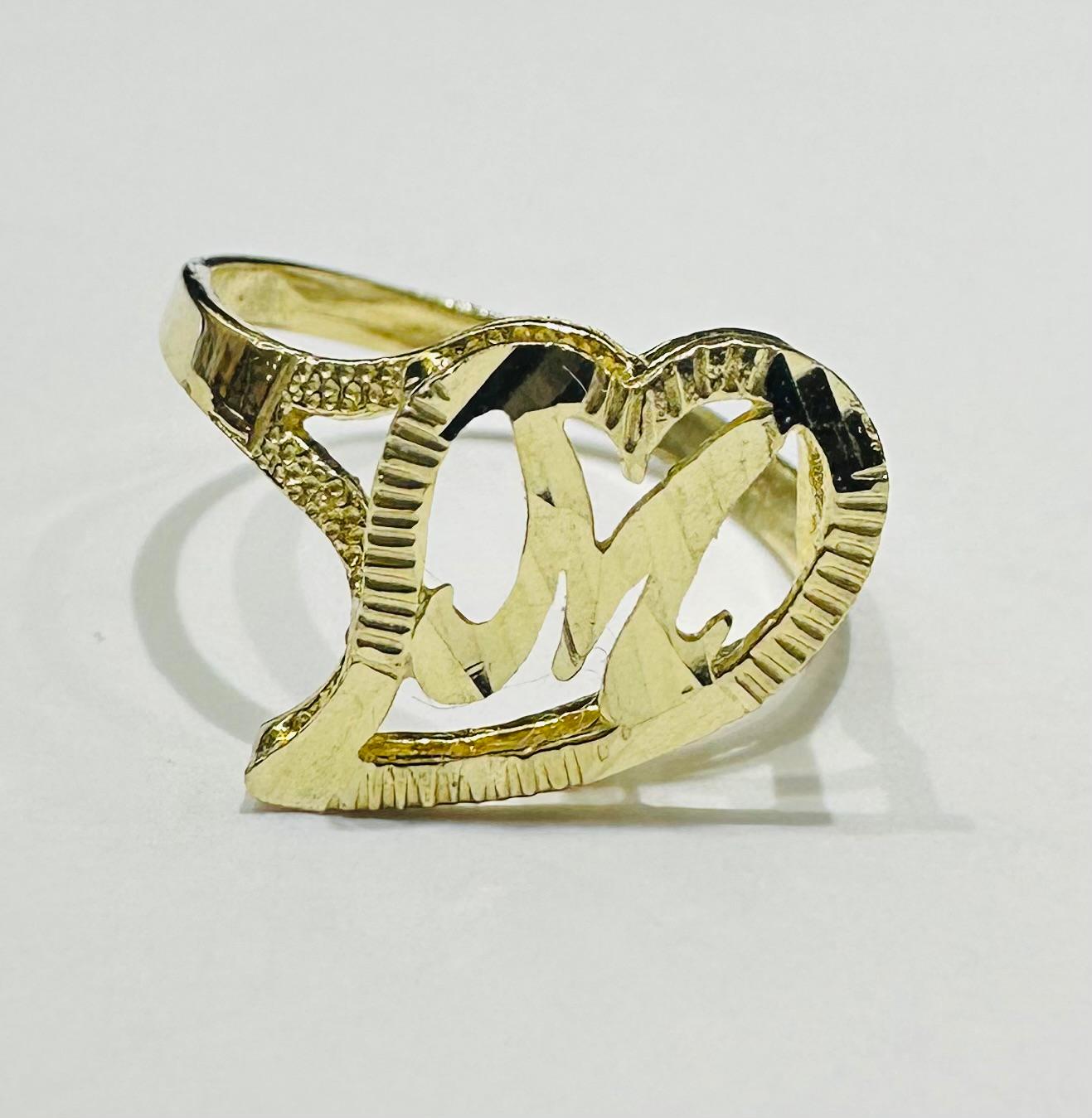 10K GOLD INITIAL LETTER "M" RING- WEIGHT:  1.4gm