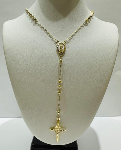 10K GOLD CROSS ROSARY NECKLACE- WEIGHT:  9.8gm