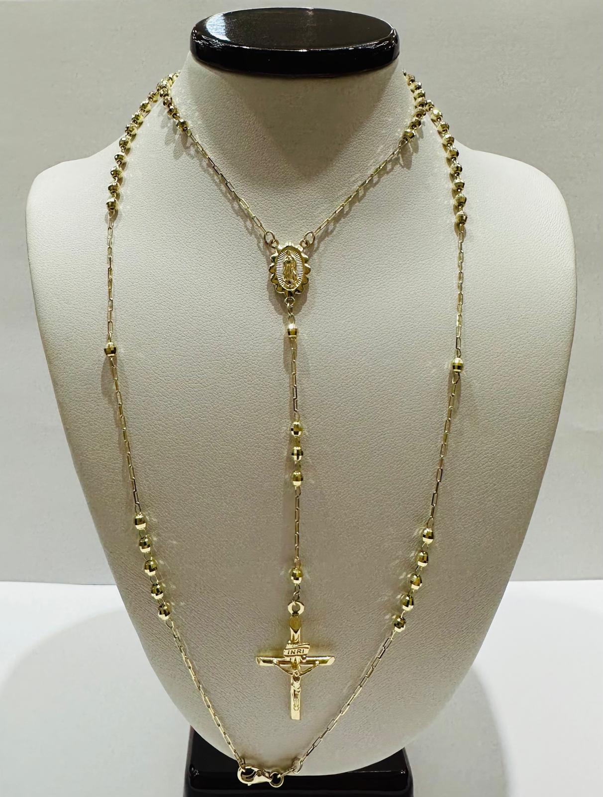 10K GOLD CROSS ROSARY NECKLACE- WEIGHT:  9.8gm