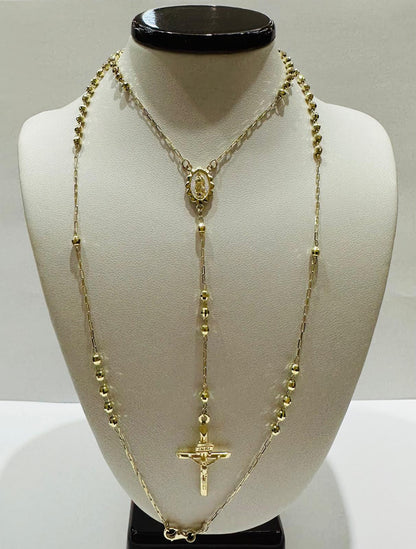 10K GOLD CROSS ROSARY NECKLACE- WEIGHT:  9.8gm