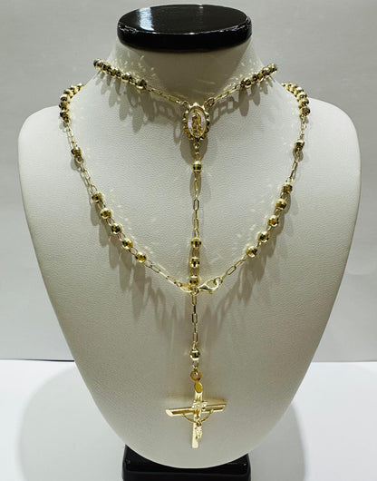 10K GOLD CROSS ROSARY NECKLACE- WEIGHT:  15.2gm