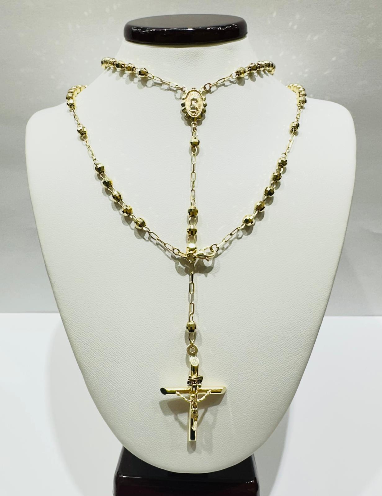 10K GOLD CROSS ROSARY NECKLACE- WEIGHT:  15.2gm