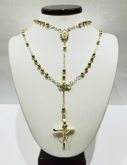 10K GOLD CROSS ROSARY NECKLACE- WEIGHT:  15.2gm