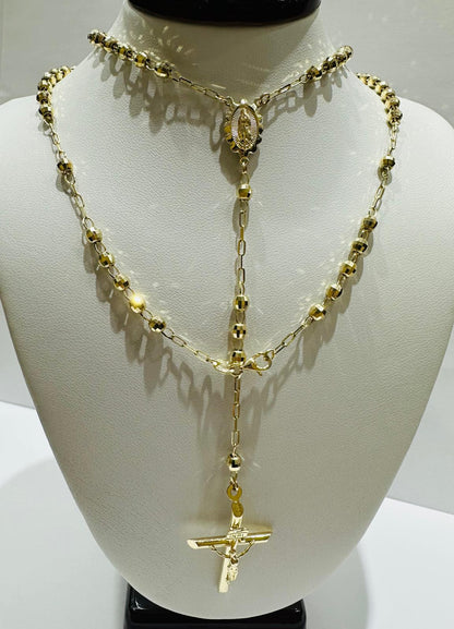 10K GOLD CROSS ROSARY NECKLACE- WEIGHT:  15.2gm