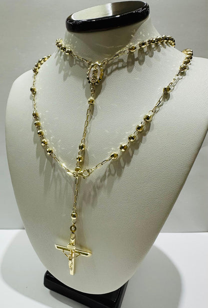 10K GOLD CROSS ROSARY NECKLACE- WEIGHT:  15.2gm