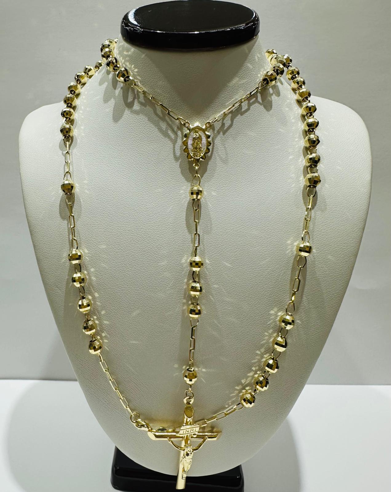 10K GOLD CROSS ROSARY NECKLACE- WEIGHT:  15.2gm
