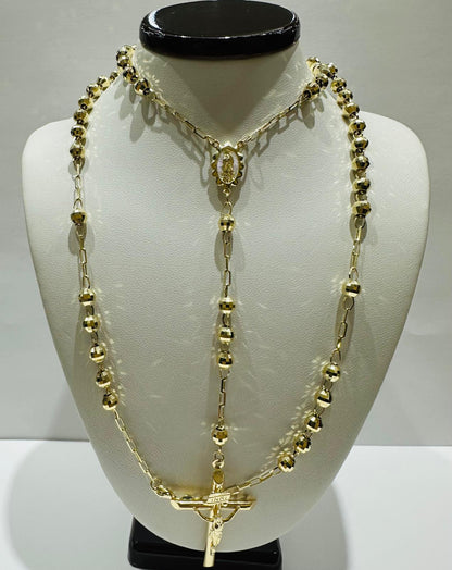 10K GOLD CROSS ROSARY NECKLACE- WEIGHT:  15.2gm