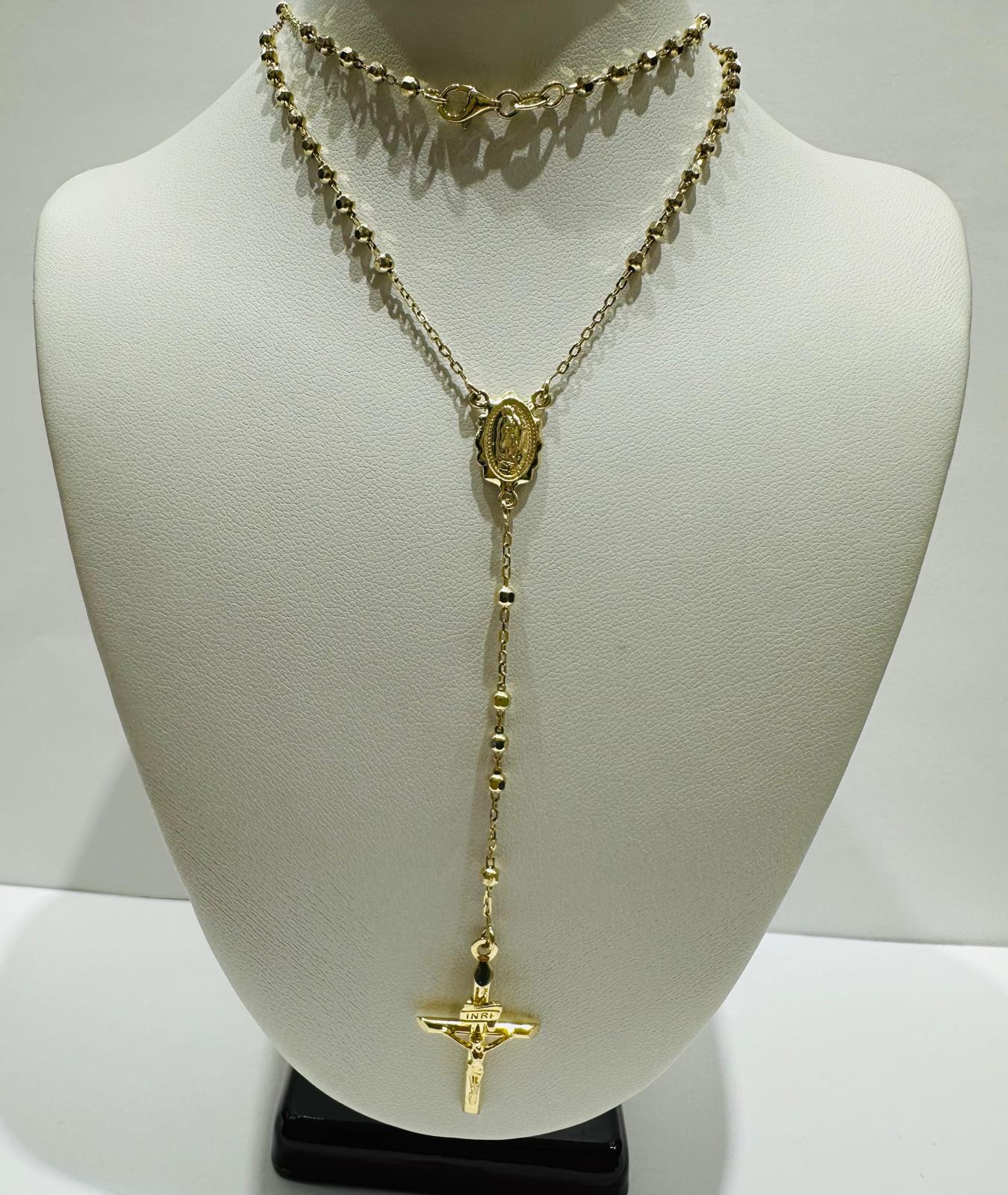 10K GOLD CROSS ROSARY NECKLACE- WEIGHT:  5.8gm