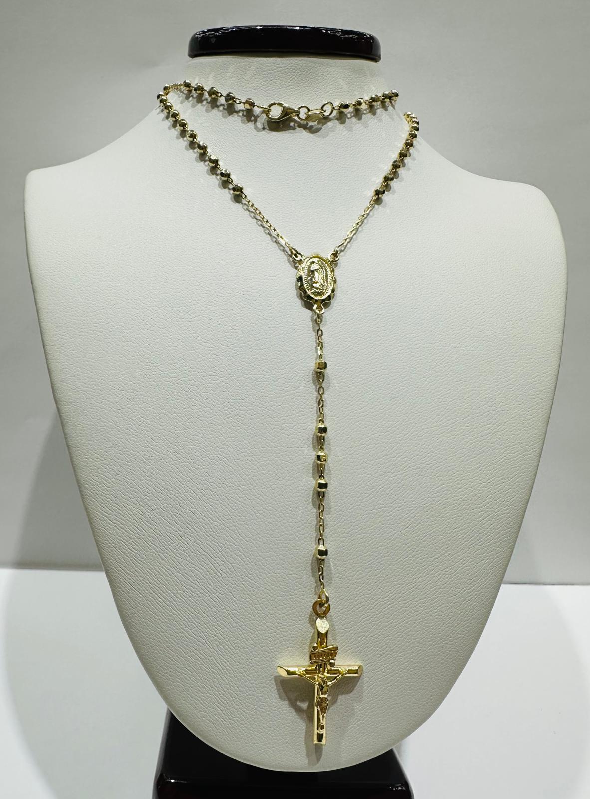 10K GOLD CROSS ROSARY NECKLACE- WEIGHT:  5.8gm