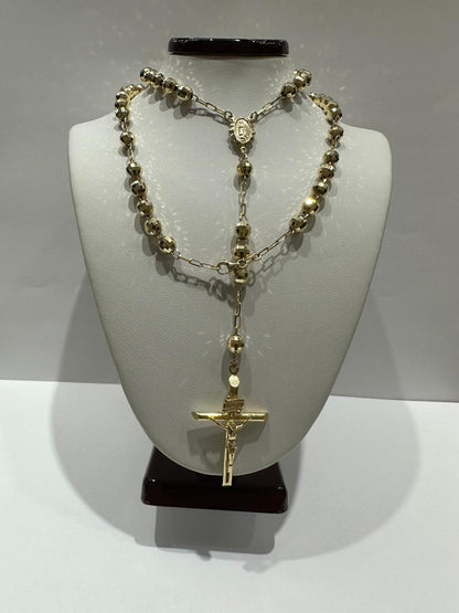 10K GOLD CROSS ROSARY NECKLACE- WEIGHT:  18.4gm