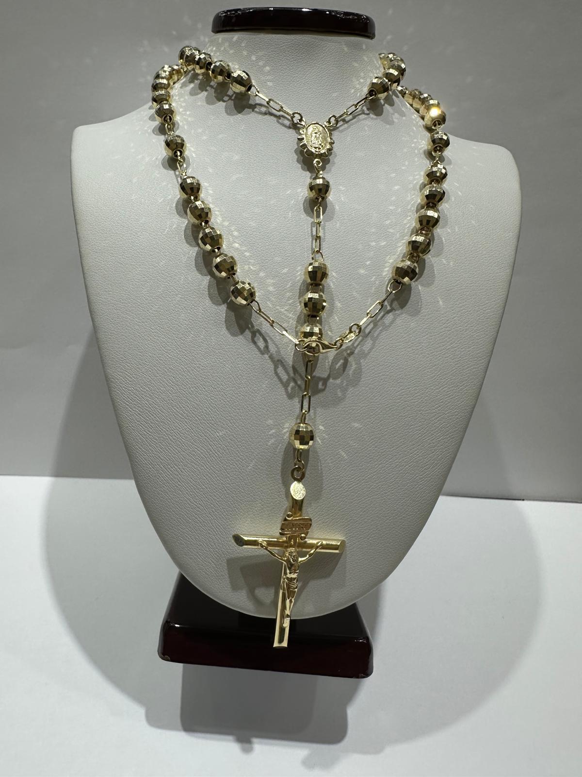 10K GOLD CROSS ROSARY NECKLACE- WEIGHT:  18.4gm
