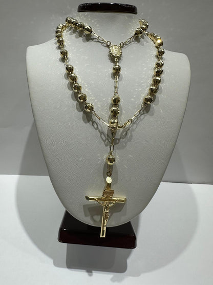 10K GOLD CROSS ROSARY NECKLACE- WEIGHT:  18.4gm