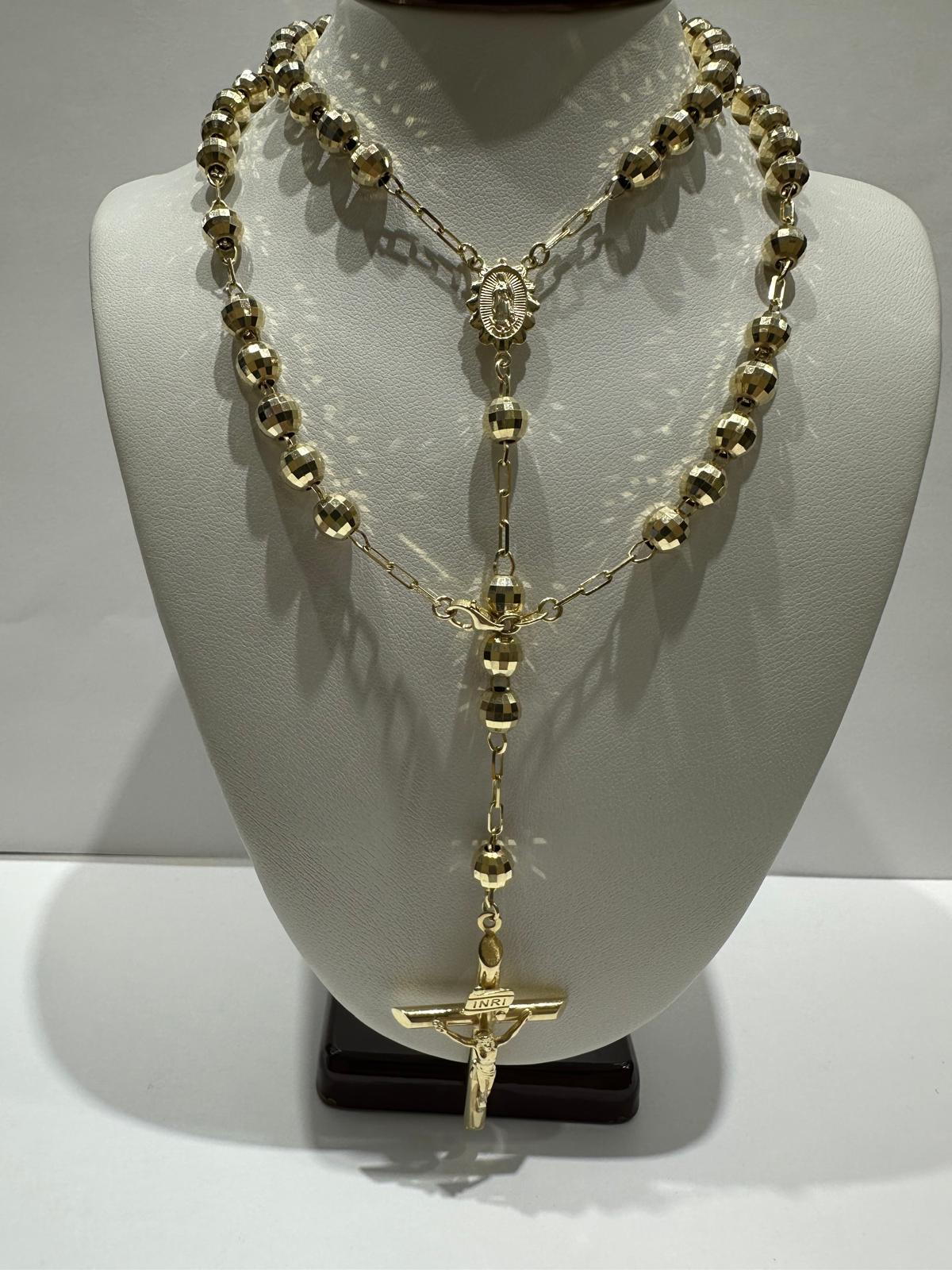 10K GOLD CROSS ROSARY NECKLACE- WEIGHT:  18.4gm