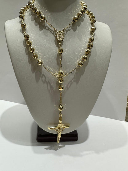 10K GOLD CROSS ROSARY NECKLACE- WEIGHT:  18.4gm