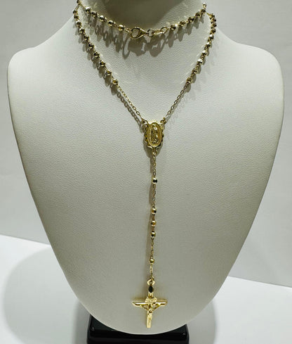 10K GOLD CROSS ROSARY NECKLACE- WEIGHT:  5.8gm