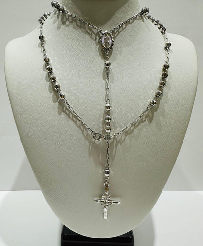 10K WHITE GOLD CROSS ROSARY NECKLACE- WEIGHT:  9.5gm