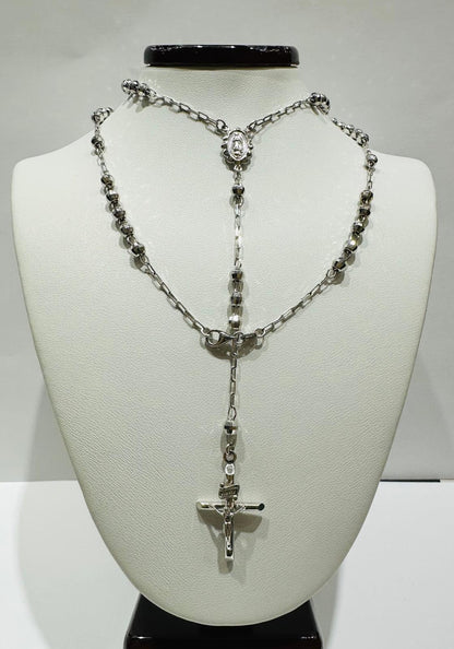 10K WHITE GOLD CROSS ROSARY NECKLACE- WEIGHT:  9.5gm
