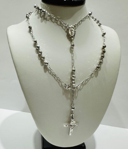 10K WHITE GOLD CROSS ROSARY NECKLACE- WEIGHT:  9.5gm