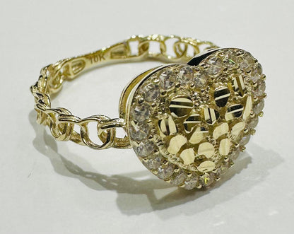 10K GOLD HEART RING WITH CZ STONES- WEIGHT:  1.9gm
