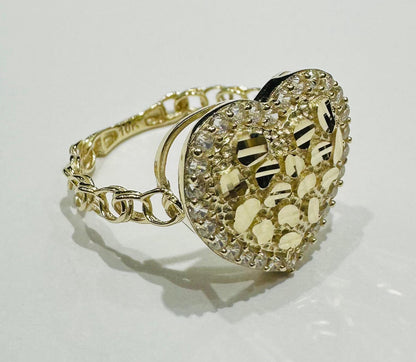 10K GOLD HEART RING WITH CZ STONES- WEIGHT:  2.4gm