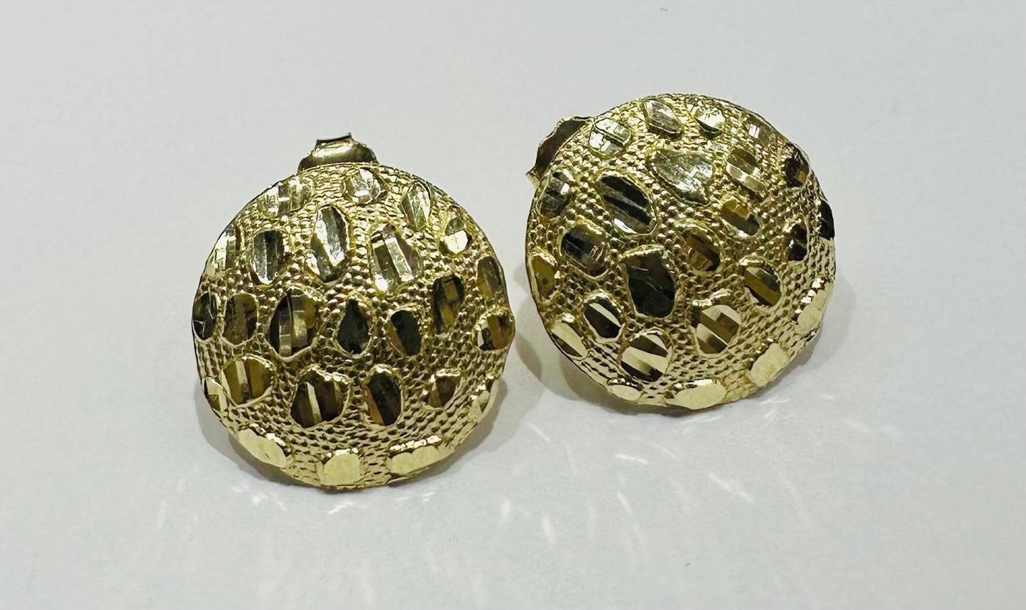 10K GOLD ROUND NUGGET EARRINGS  WEIGHT: 1.8gm