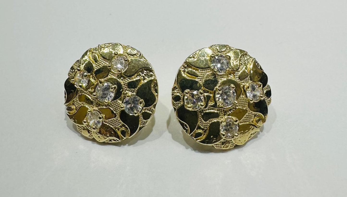 10K GOLD ROUND NUGGET EARRINGS WITH CZ STONES  WEIGHT: 2.5gm