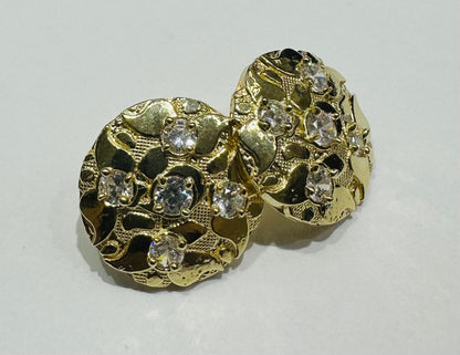 10K GOLD ROUND NUGGET EARRINGS WITH CZ STONES  WEIGHT: 2.5gm