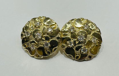 10K GOLD ROUND NUGGET EARRINGS WITH CZ STONES  WEIGHT: 3.8gm