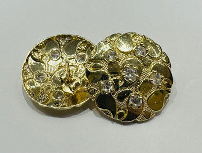 10K GOLD ROUND NUGGET EARRINGS WITH CZ STONES  WEIGHT: 3.8gm