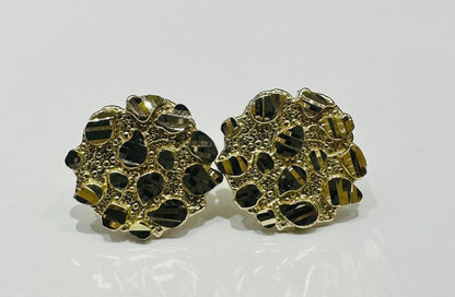 10K GOLD ROUND NUGGET EARRINGS  WEIGHT: 2.9gm
