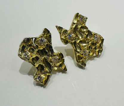 10K GOLD TEXAS NUGGET EARRINGS WITH CZ STONES  WEIGHT: 3.8gm
