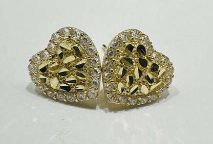 10K GOLD HEART NUGGET EARRINGS WITH CZ STONES WEIGHT: 1.7gm