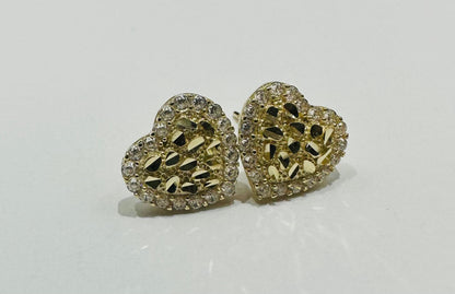 10K GOLD HEART NUGGET EARRINGS WITH CZ STONES WEIGHT: 1.7gm