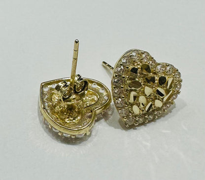 10K GOLD HEART NUGGET EARRINGS WITH CZ STONES WEIGHT: 1.7gm