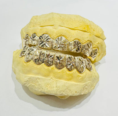 10K GOLD SUNBURST DIAMOND CUT PULLOUT GRILL (8 TOP & BOTTOM : $1599) -( AVAILABLE IN 6PC, 8PC, 10PC, 12PC)