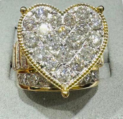 10K YELLOW GOLD NATURAL DIAMOND HEART RING- WEIGHT: 5.000CT