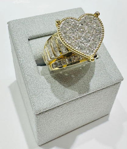 10K YELLOW GOLD NATURAL DIAMOND HEART RING- WEIGHT: 3.000CT