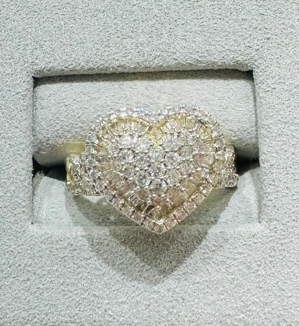 10K YELLOW GOLD NATURAL DIAMOND HEART RING- WEIGHT: 1.05CT