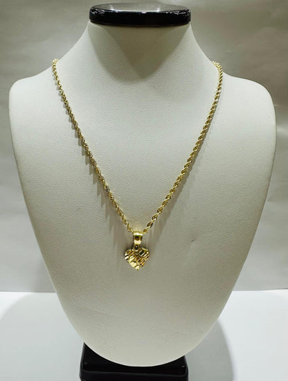 10K GOLD HEART PENDANT AND CHAIN SET  20"  2.3gm