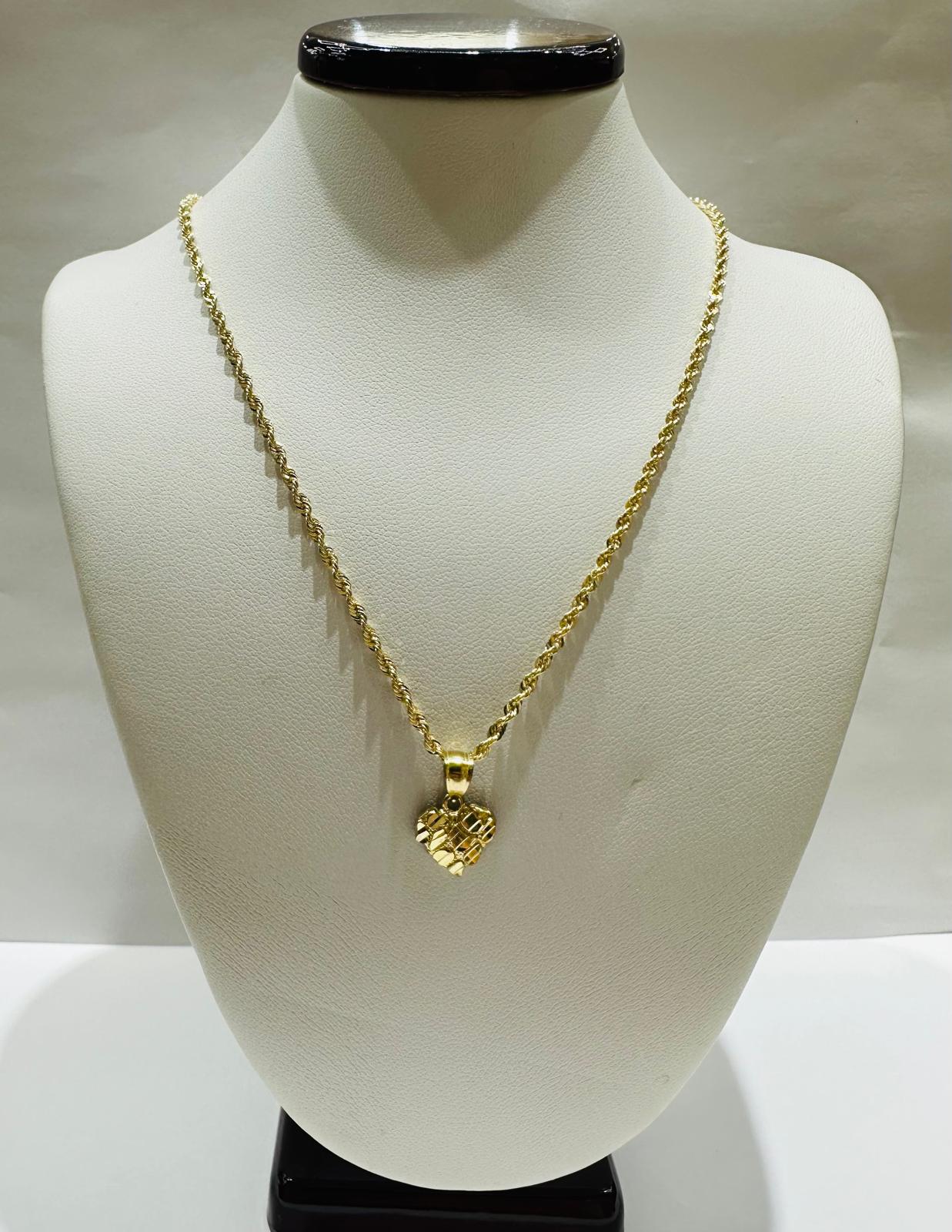 10K GOLD HEART PENDANT AND CHAIN SET  20"  2.3gm